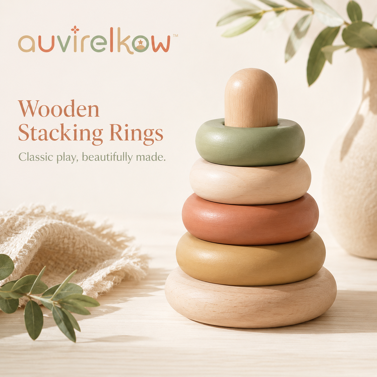 Montessori Wooden Stacking Rings Toy for Toddlers, Nordic Baby Stacker and Fine Motor Learning Gift