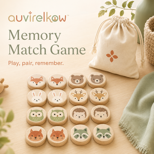 Woodland Animal Memory Match Game, Wooden Preschool Matching Cards and Travel Learning Toy